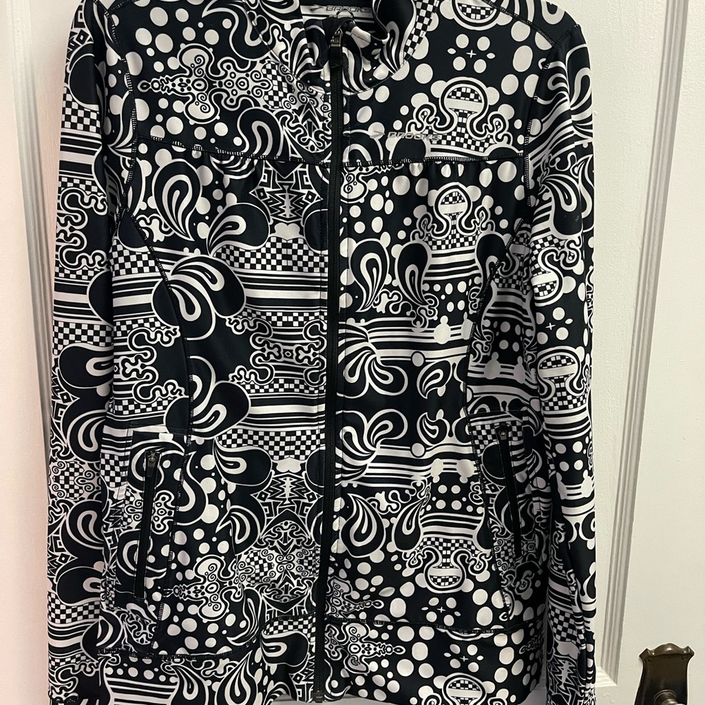 Brooks Jacket Medium Adult Black Abstract Full Zip Pocket Mock Neck Womens L - Picture 2 of 12